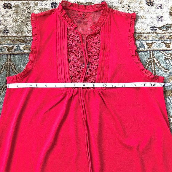 Vivid Red Lace Bib-Front Flowy & Drapey Blouse XS - Picture 13 of 16